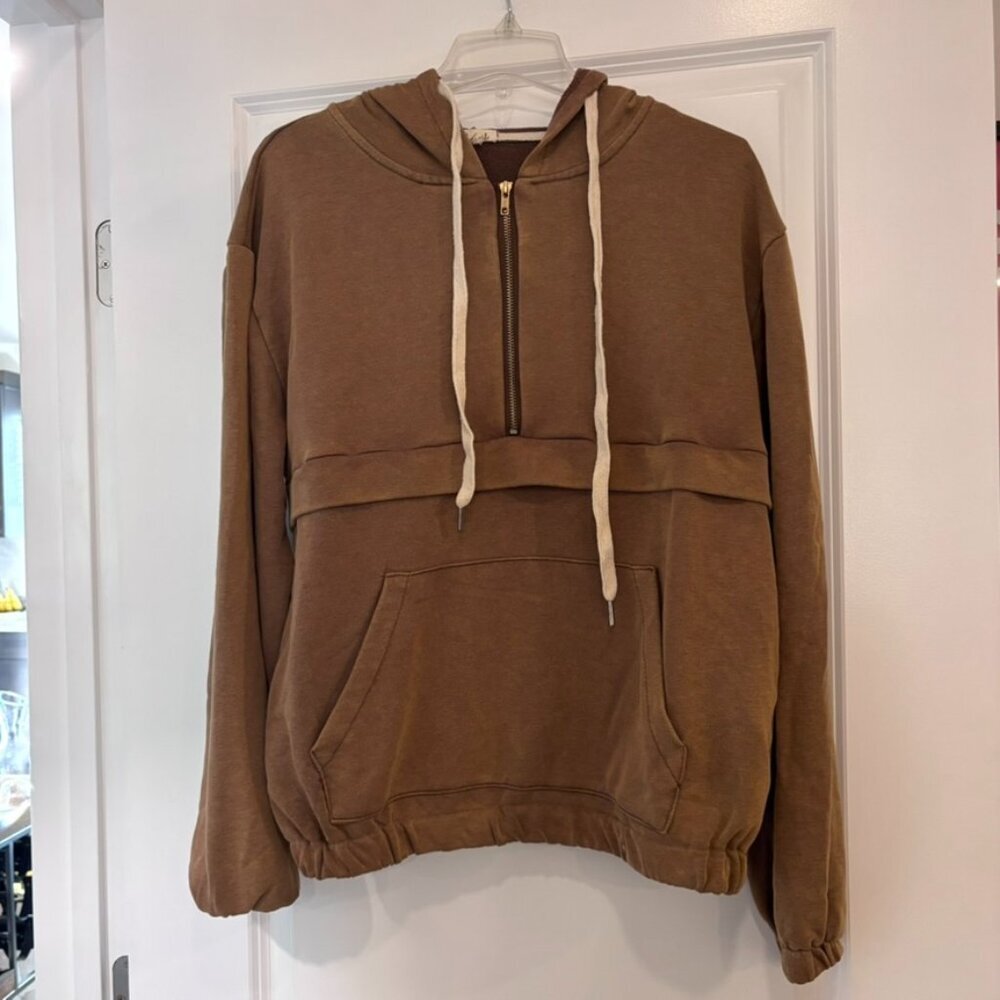 POL Brown Half-Zip Oversized Hoodie
